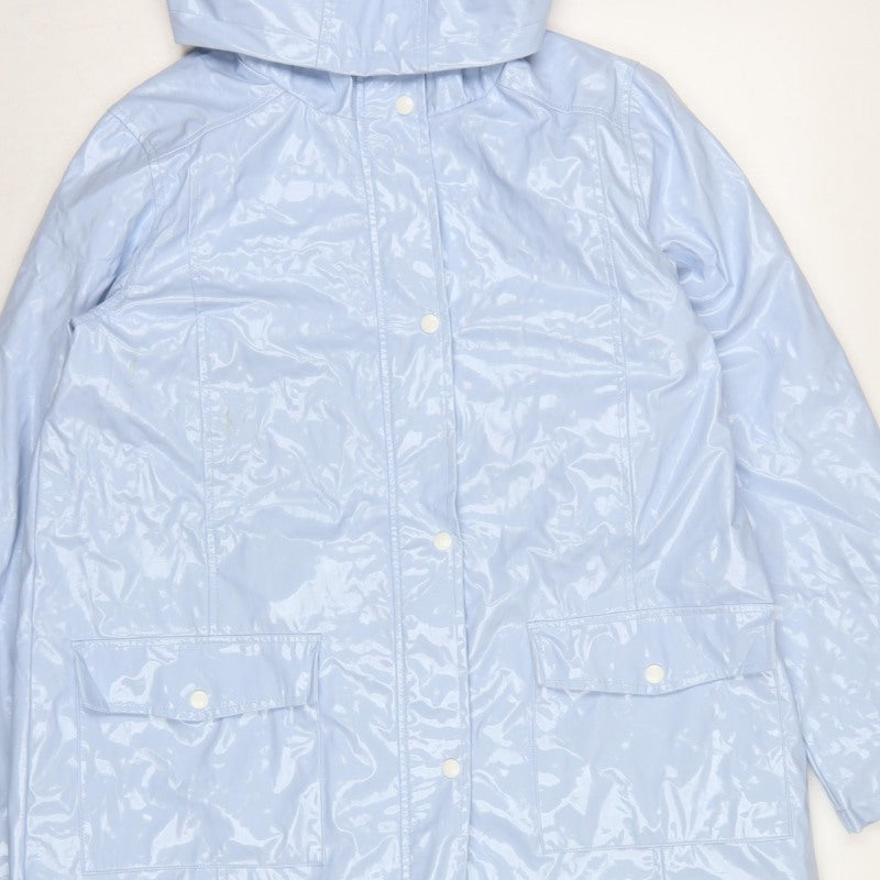 New Look Women’s Blue Hooded Rain Jacket UK 12 Snap Front