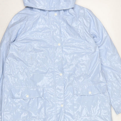 New Look Women’s Blue Hooded Rain Jacket UK 12 Snap Front