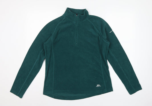 Back view of Trespass unisex adults green l 1/4 zip fleece sweatshirt