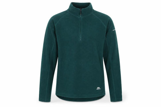 Front view of Trespass unisex adults green l 1/4 zip fleece sweatshirt