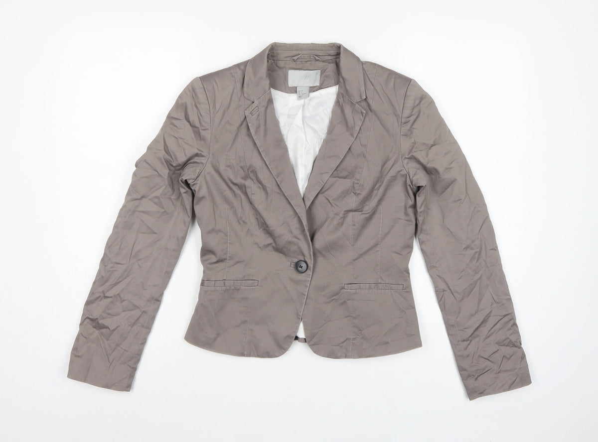 H&M Women Grey UK 8 Tailored Cotton Blend Single-Breasted Blazer