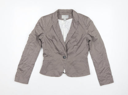 H&M Women Grey UK 8 Tailored Cotton Blend Single-Breasted Blazer