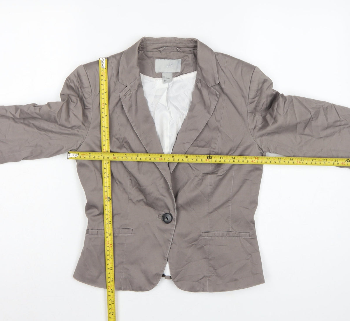 H&M Women Grey UK 8 Tailored Cotton Blend Single-Breasted Blazer