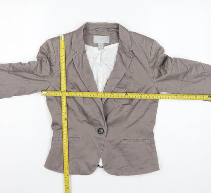 H&M Women Grey UK 8 Tailored Cotton Blend Single-Breasted Blazer
