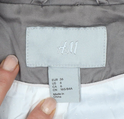 H&M Women Grey UK 8 Tailored Cotton Blend Single-Breasted Blazer