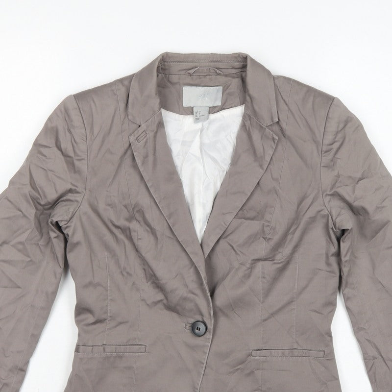 H&M Women Grey UK 8 Tailored Cotton Blend Single-Breasted Blazer