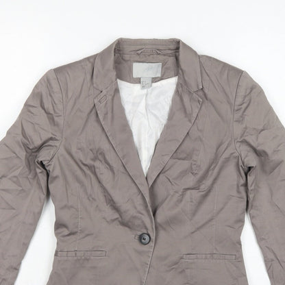 H&M Women Grey UK 8 Tailored Cotton Blend Single-Breasted Blazer