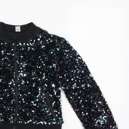 Tu Girls Black Sequin Bomber Jacket 9 Years Party Full Zip