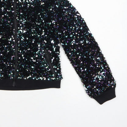Tu Girls Black Sequin Bomber Jacket 9 Years Party Full Zip