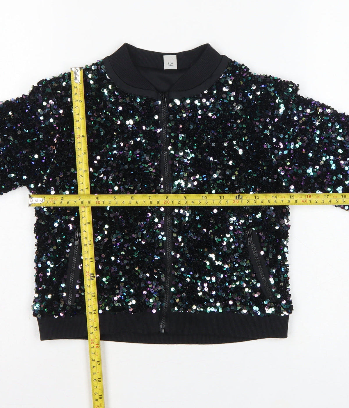 Tu Girls Black Sequin Bomber Jacket 9 Years Party Full Zip
