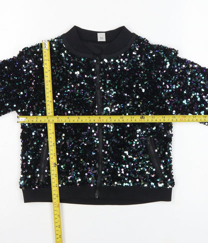 Tu Girls Black Sequin Bomber Jacket 9 Years Party Full Zip