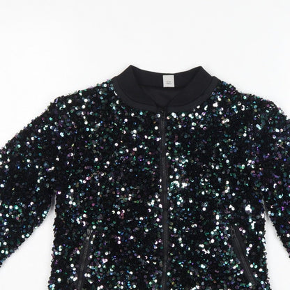 Tu Girls Black Sequin Bomber Jacket 9 Years Party Full Zip