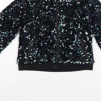 Tu Girls Black Sequin Bomber Jacket 9 Years Party Full Zip