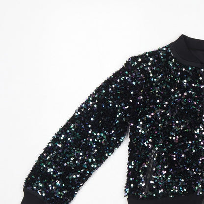 Tu Girls Black Sequin Bomber Jacket 9 Years Party Full Zip