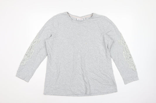 d&co. Women’s Grey UK L Tunic Sweatshirt Embroidered Sleeve Casual