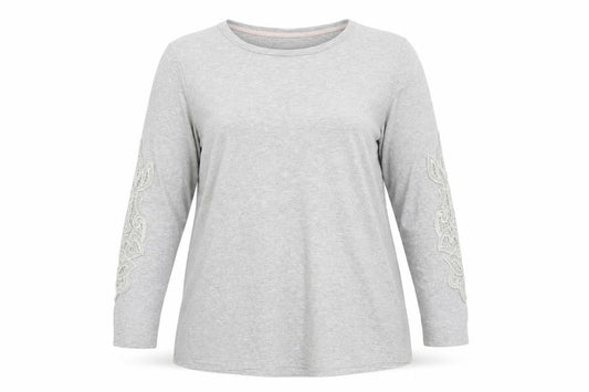 d&co. Women’s Grey UK L Tunic Sweatshirt Embroidered Sleeve Casual