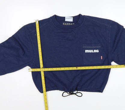 Kansas Women’s Blue M Cropped Logo Pocket Drawstring Sweatshirt