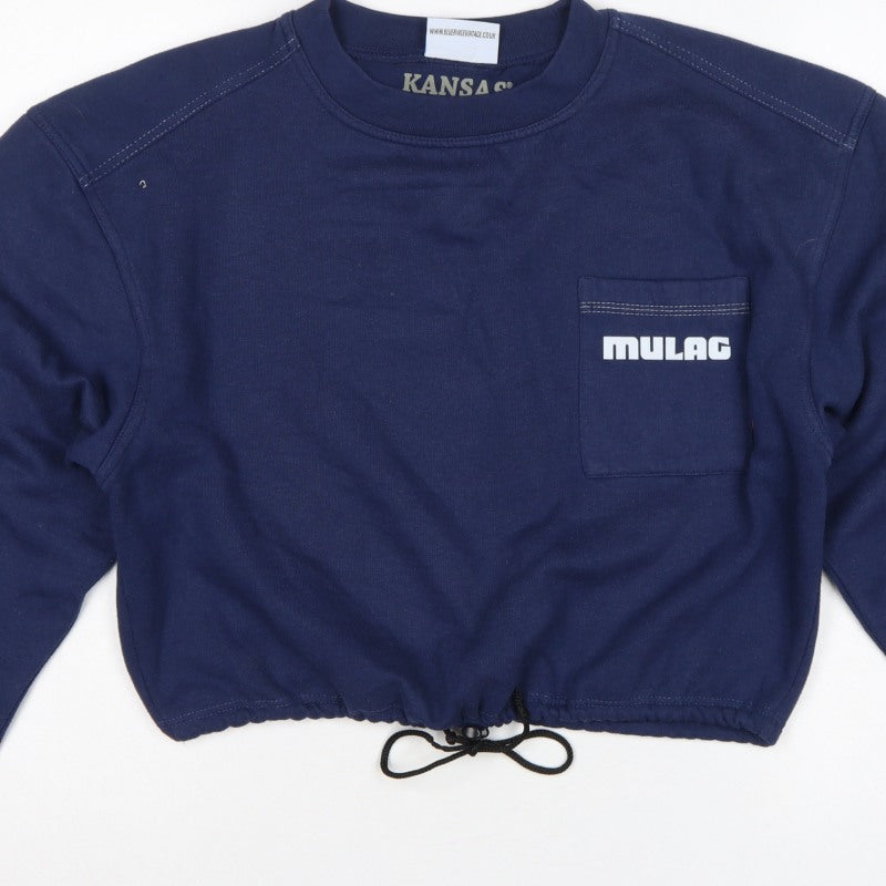 Kansas Women’s Blue M Cropped Logo Pocket Drawstring Sweatshirt