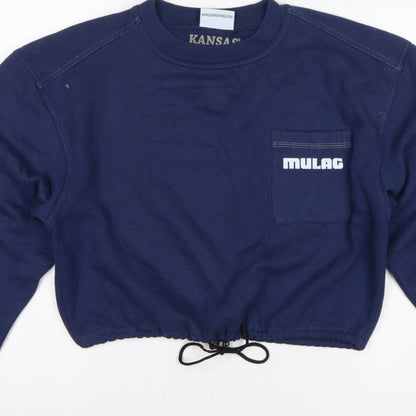 Kansas Women’s Blue M Cropped Logo Pocket Drawstring Sweatshirt