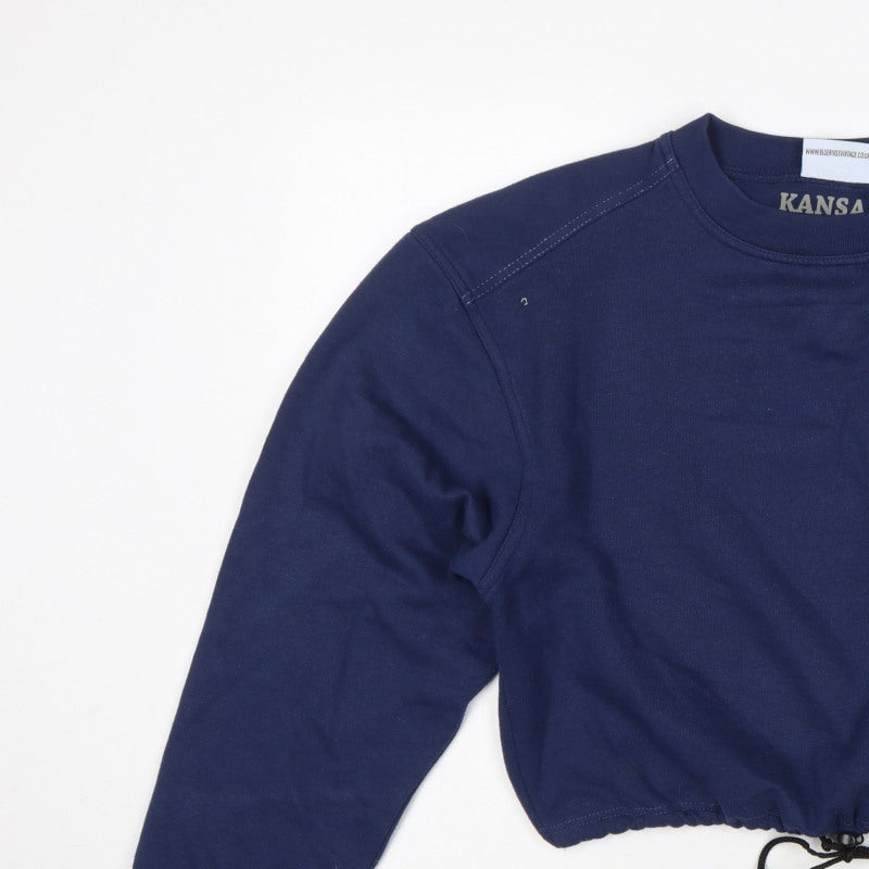 Kansas Women’s Blue M Cropped Logo Pocket Drawstring Sweatshirt