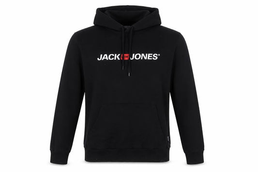 Front view of Jack & Jones Men’s Black L Logo Graphic Pullover Hoodie