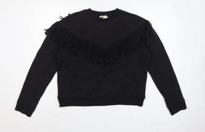 H&M Women’s Black S Fringe Pullover Sweatshirt Crew Neck