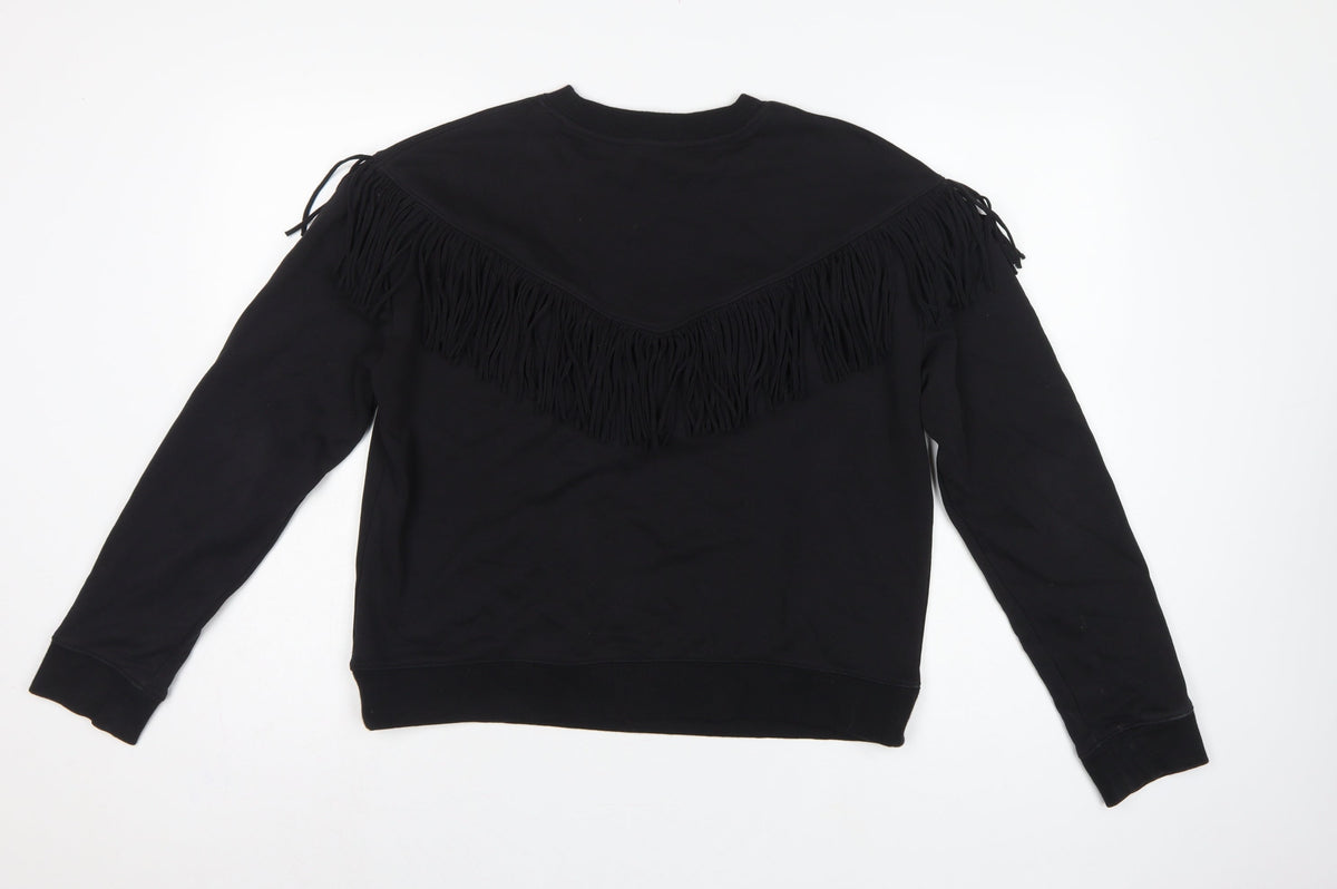 H&M Women’s Black S Fringe Pullover Sweatshirt Crew Neck