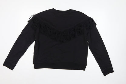 H&M Women’s Black S Fringe Pullover Sweatshirt Crew Neck