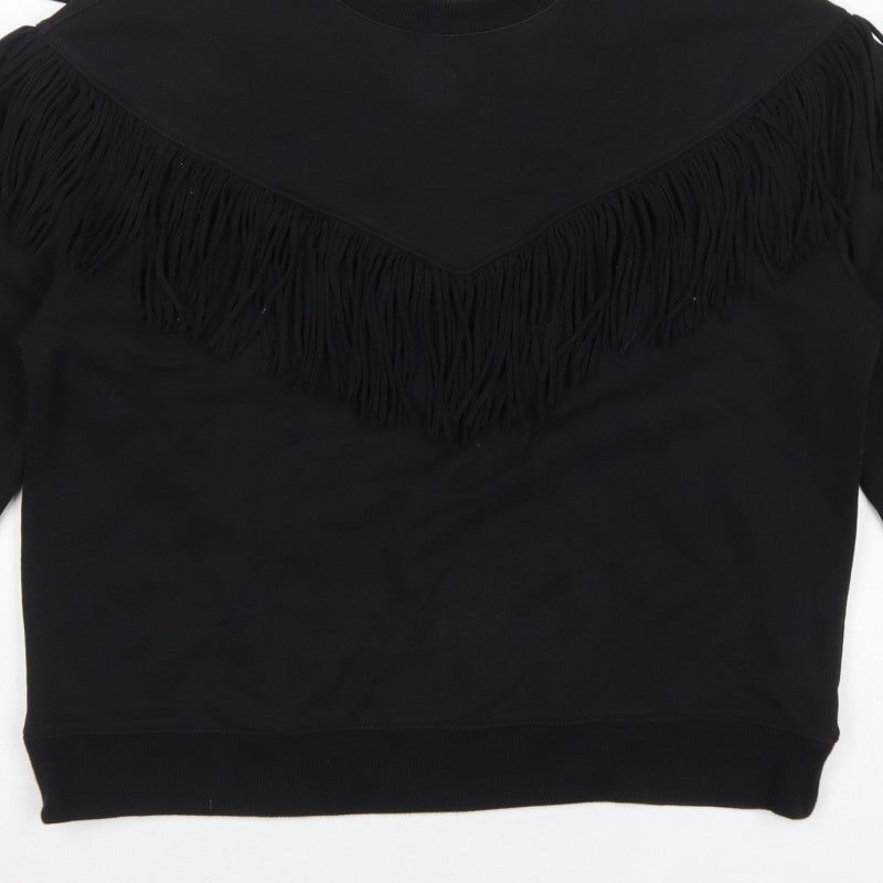 H&M Women’s Black S Fringe Pullover Sweatshirt Crew Neck