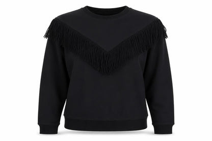 H&M Women’s Black S Fringe Pullover Sweatshirt Crew Neck