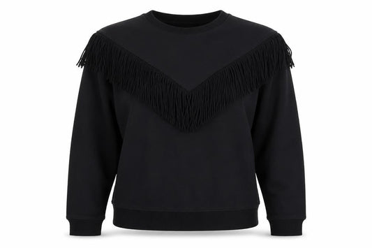 H&M Women’s Black S Fringe Pullover Sweatshirt Crew Neck