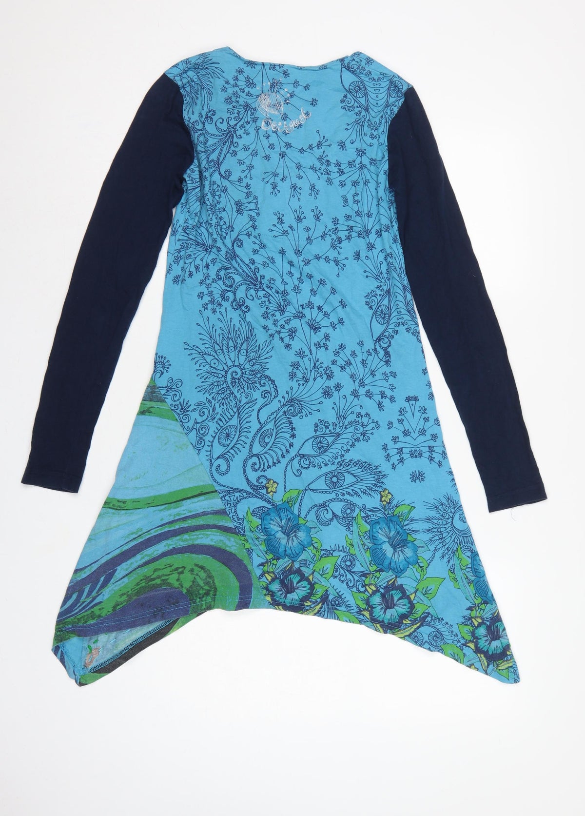Desigual Women Blue S Floral Asymmetric Boho Swing Dress