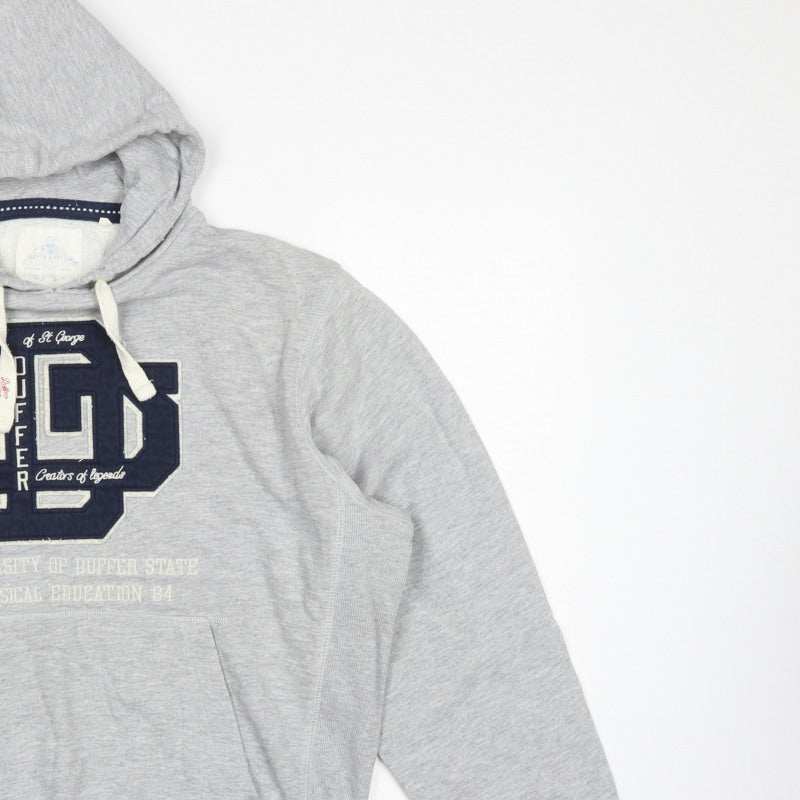 Duffer St George Men’s Grey L Pullover Hoodie College Logo Fleece Pockets