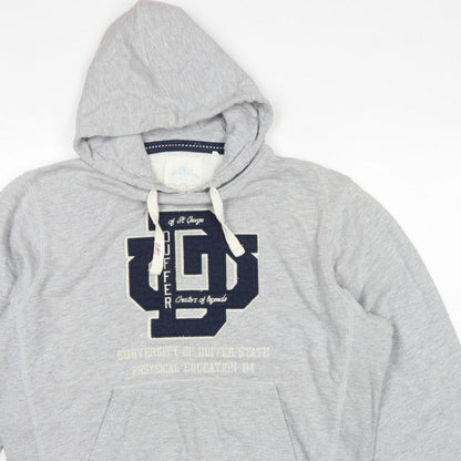 Duffer St George Men’s Grey L Pullover Hoodie College Logo Fleece Pockets
