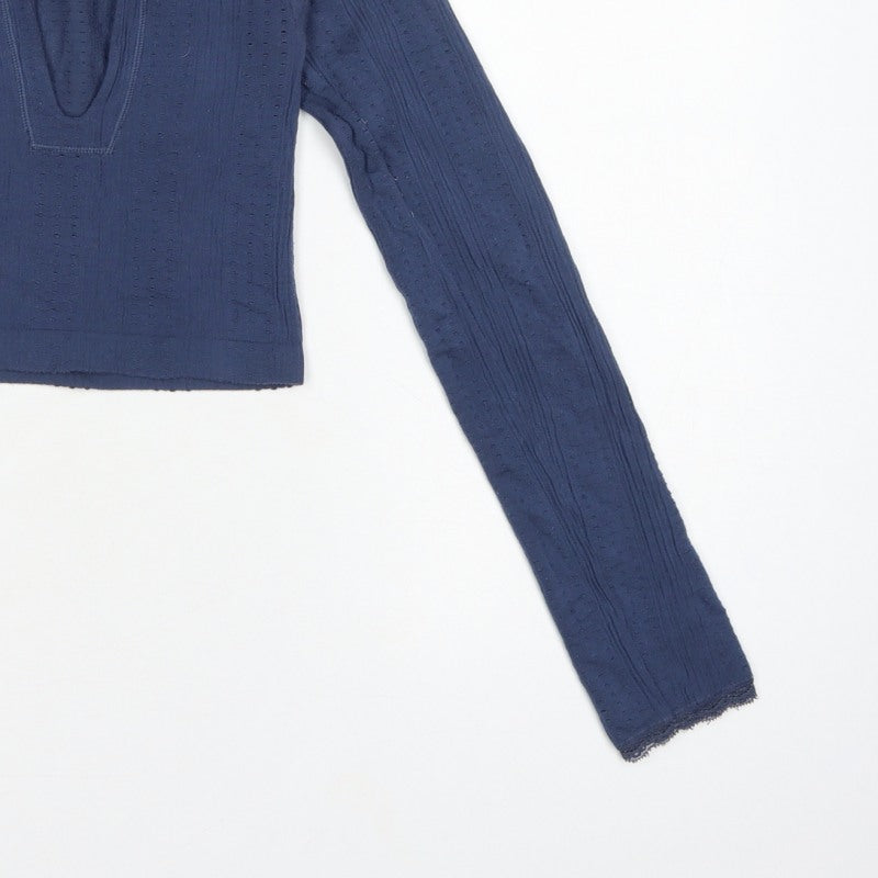 Out From Under Women’s Blue XS Cropped Knit V-Neck Long Sleeve Top