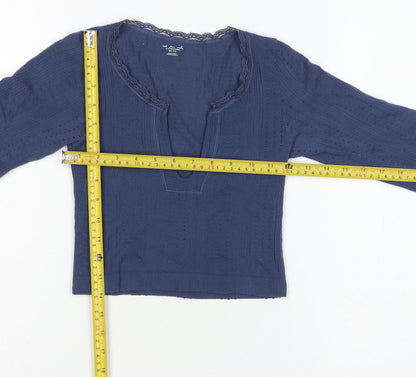 Out From Under Women’s Blue XS Cropped Knit V-Neck Long Sleeve Top