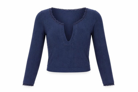 Out From Under Women’s Blue XS Cropped Knit V-Neck Long Sleeve Top