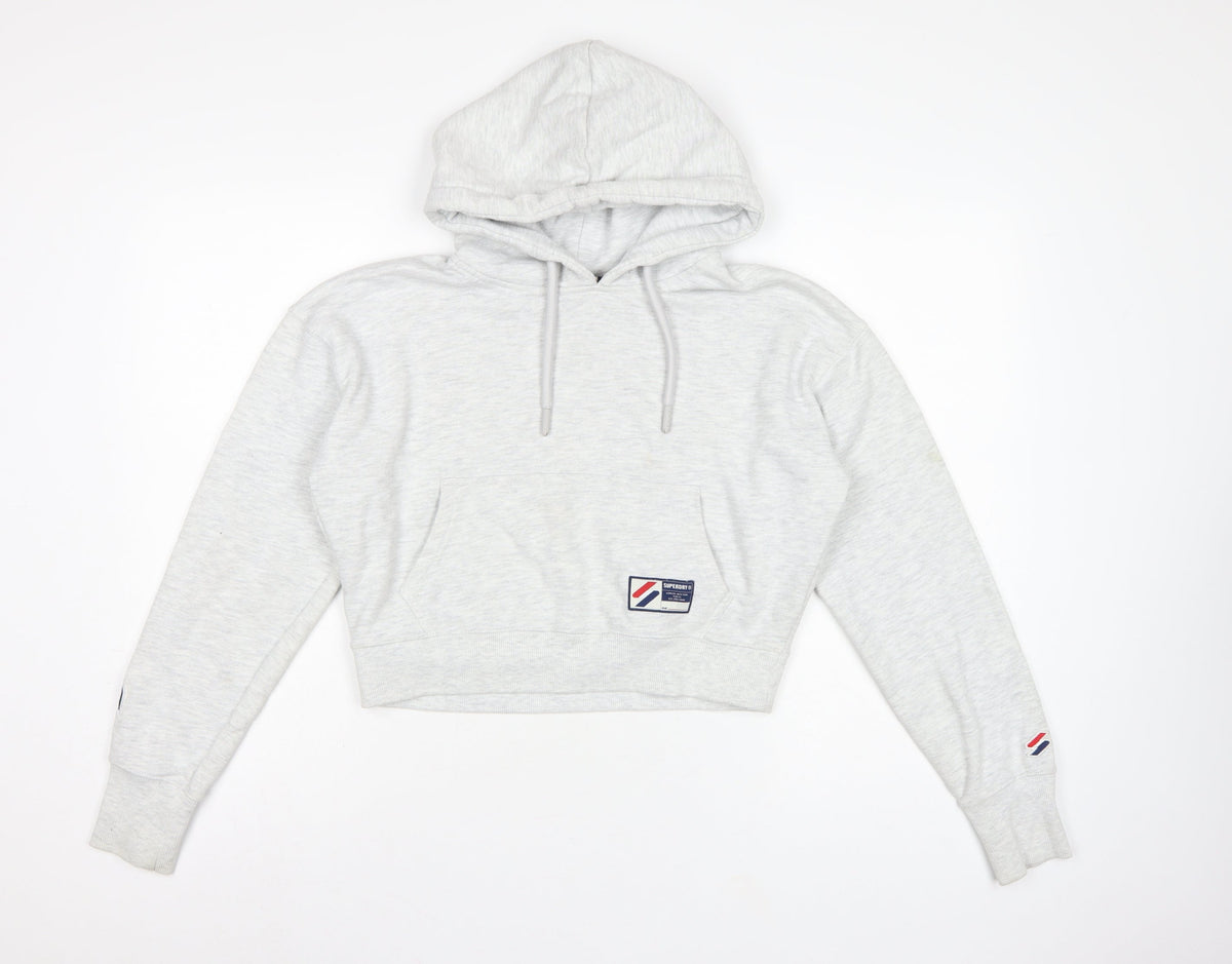 Superdry Women’s Grey UK 10 Logo Pullover Hoodie Cropped