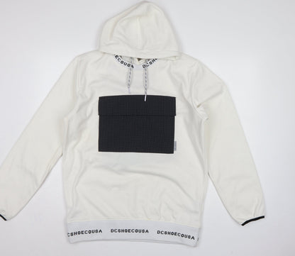 DC Shoes Men’s Ivory M Pullover Hoodie DWR Logo Check Pocket