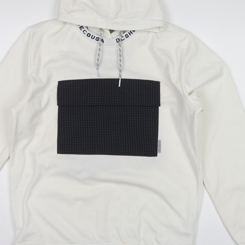 DC Shoes Men’s Ivory M Pullover Hoodie DWR Logo Check Pocket