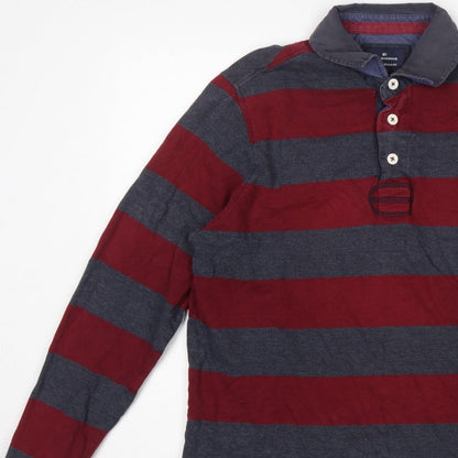 Blue Harbour Men's Red Blue L Striped Long Sleeve Rugby Polo Shirt