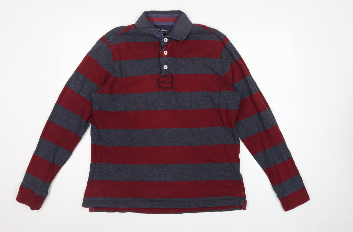 Blue Harbour Men's Red Blue L Striped Long Sleeve Rugby Polo Shirt