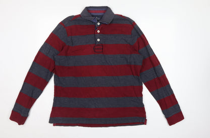 Blue Harbour Men's Red Blue L Striped Long Sleeve Rugby Polo Shirt