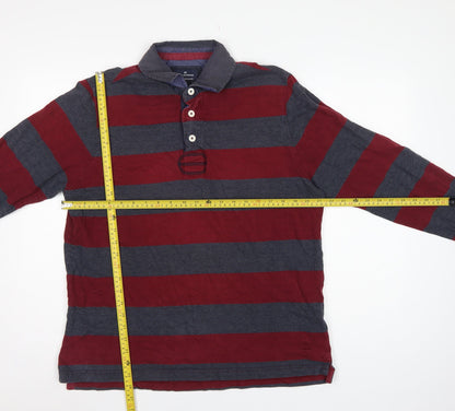 Blue Harbour Men's Red Blue L Striped Long Sleeve Rugby Polo Shirt