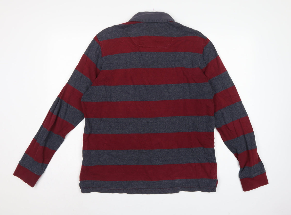 Blue Harbour Men's Red Blue L Striped Long Sleeve Rugby Polo Shirt
