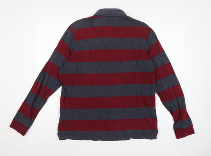 Blue Harbour Men's Red Blue L Striped Long Sleeve Rugby Polo Shirt