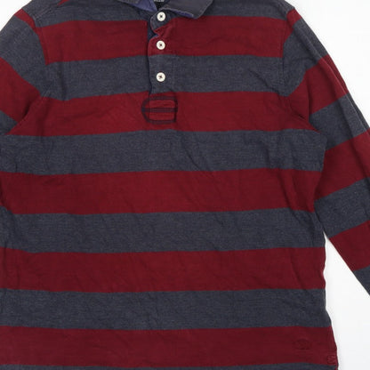 Blue Harbour Men's Red Blue L Striped Long Sleeve Rugby Polo Shirt