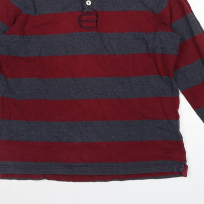 Blue Harbour Men's Red Blue L Striped Long Sleeve Rugby Polo Shirt