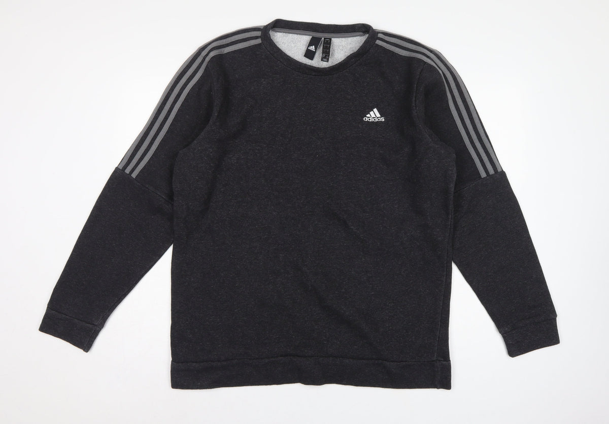 Adidas Men’s Black L 3 Stripe Logo Crew Neck Pullover Sweatshirt