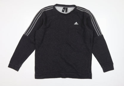 Adidas Men’s Black L 3 Stripe Logo Crew Neck Pullover Sweatshirt